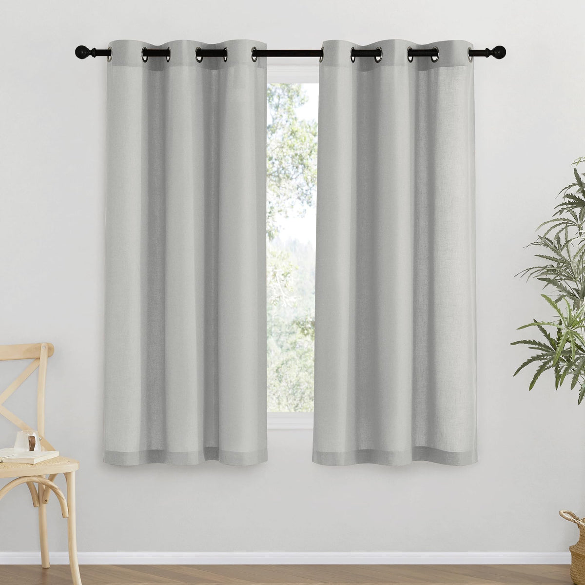 NICETOWN Natural Linen Curtains 84 inch Long 2 Panels Set, Grommet Top Thick Linen Burlap Semi Sheer Vertical Drapes Privacy Assured with Light Filtering for Bedroom/Living Room, W55 x L84