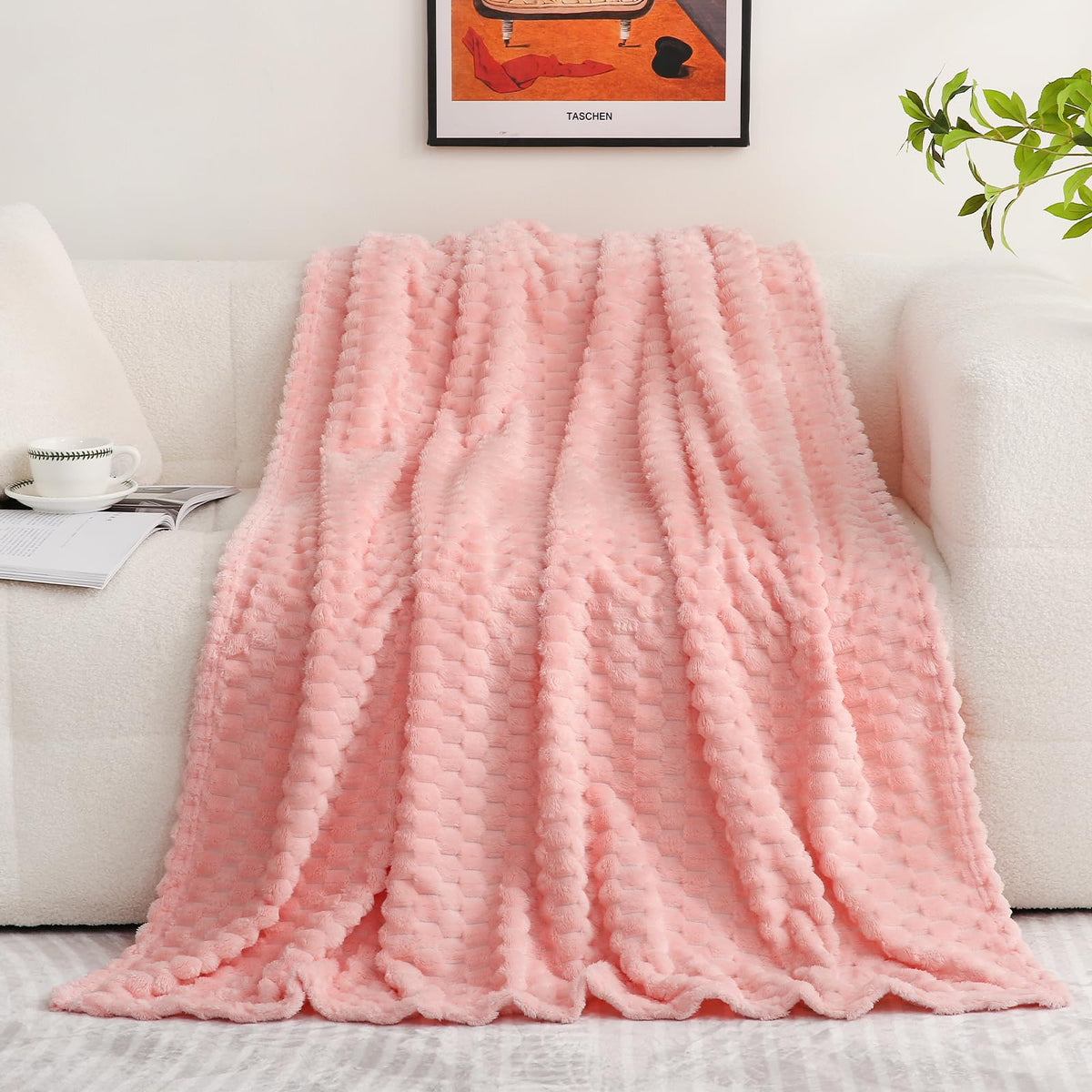 Puncuntex Burnt Orange Throw Blanket 50"×60" Fuzzy 3D Jacquard Decorative