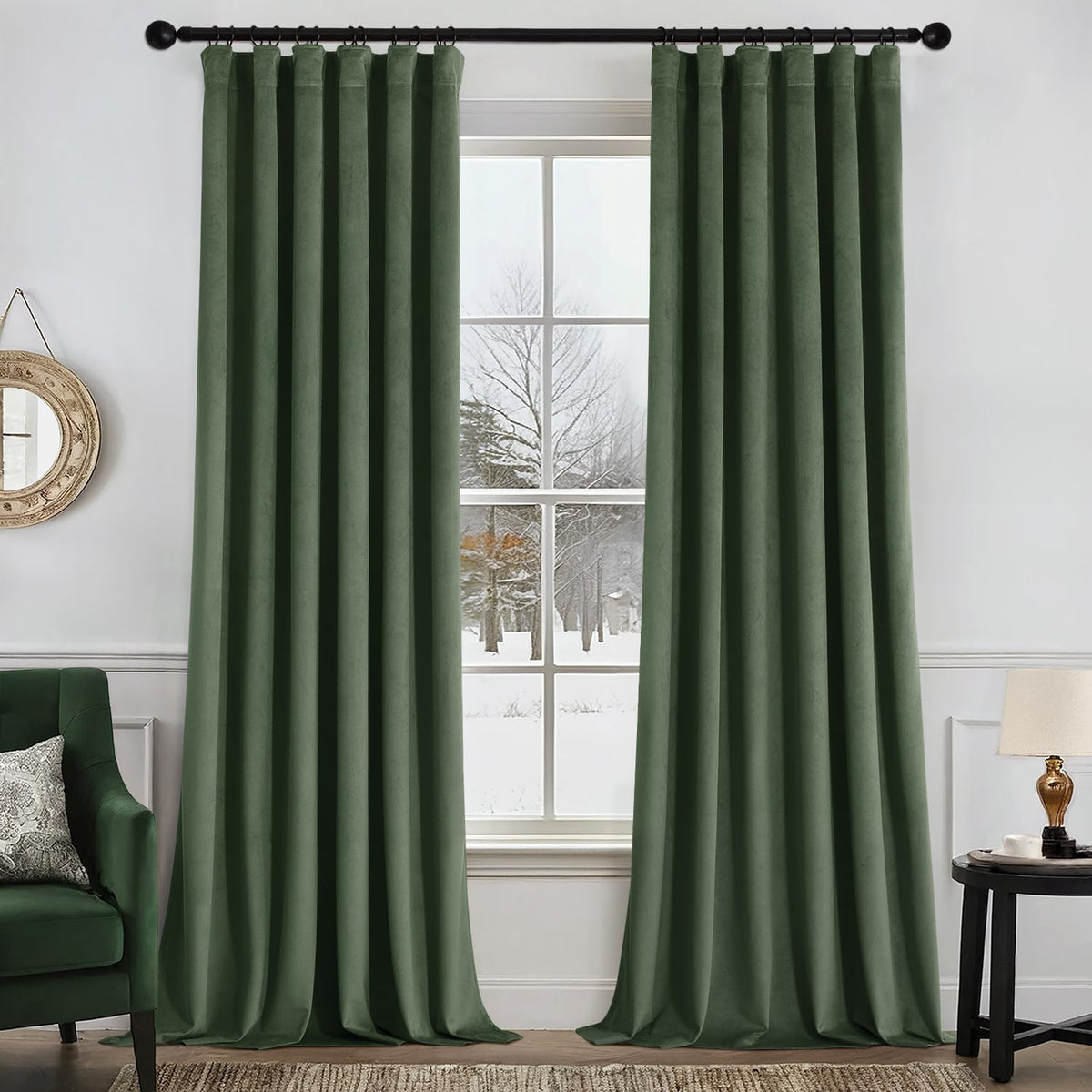 MIULEE Velvet Curtains 52x84 inches 2 Panels Olive Green Blackout Curtains