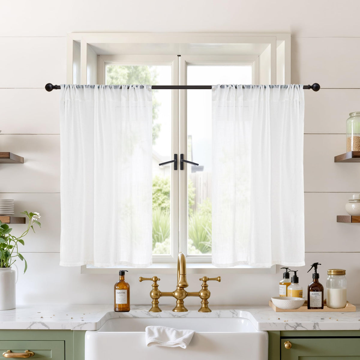 BGment Tan Linen Curtains 84 Inch Length 2 Panels Burlap Semi Sheer Drapes