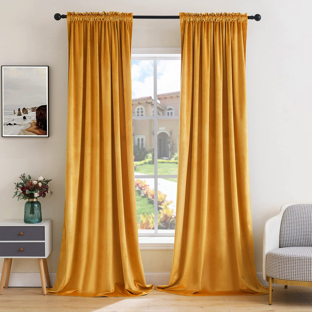 MIULEE Dusty Rose Pink Velvet Room Darkening Curtains for Bedroom W52 x L84