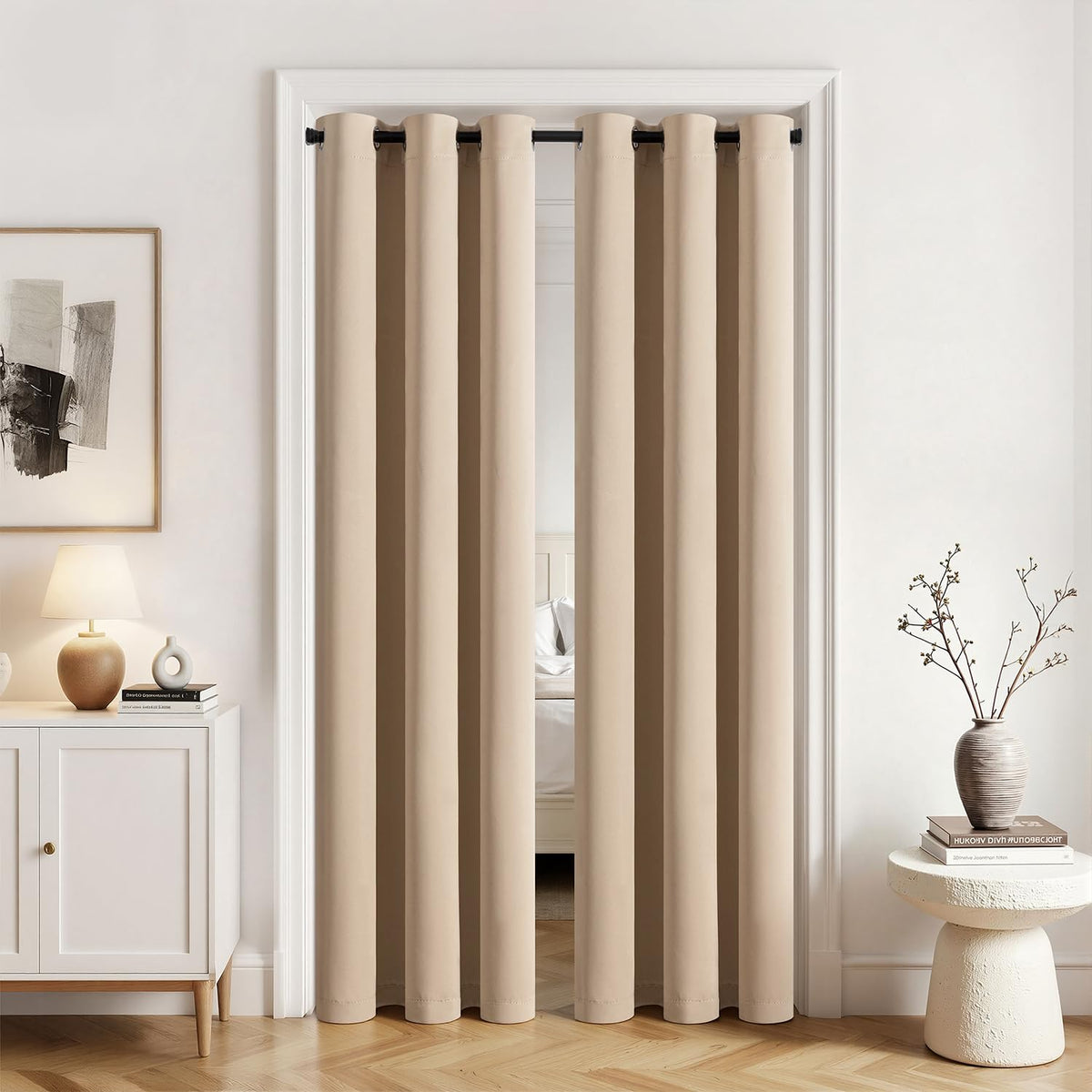 MIULEE Beige Blackout Bedroom Curtains Drapes 84 Inch Long 52"x84"