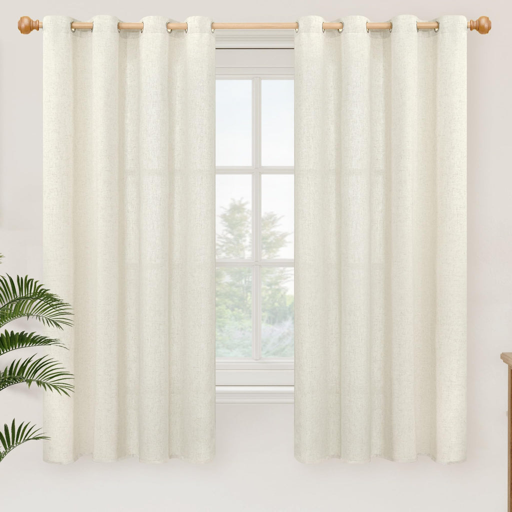 YoungsTex Linen Semi Sheer Curtains 63 Inch Length, Light Filtering Drapes
