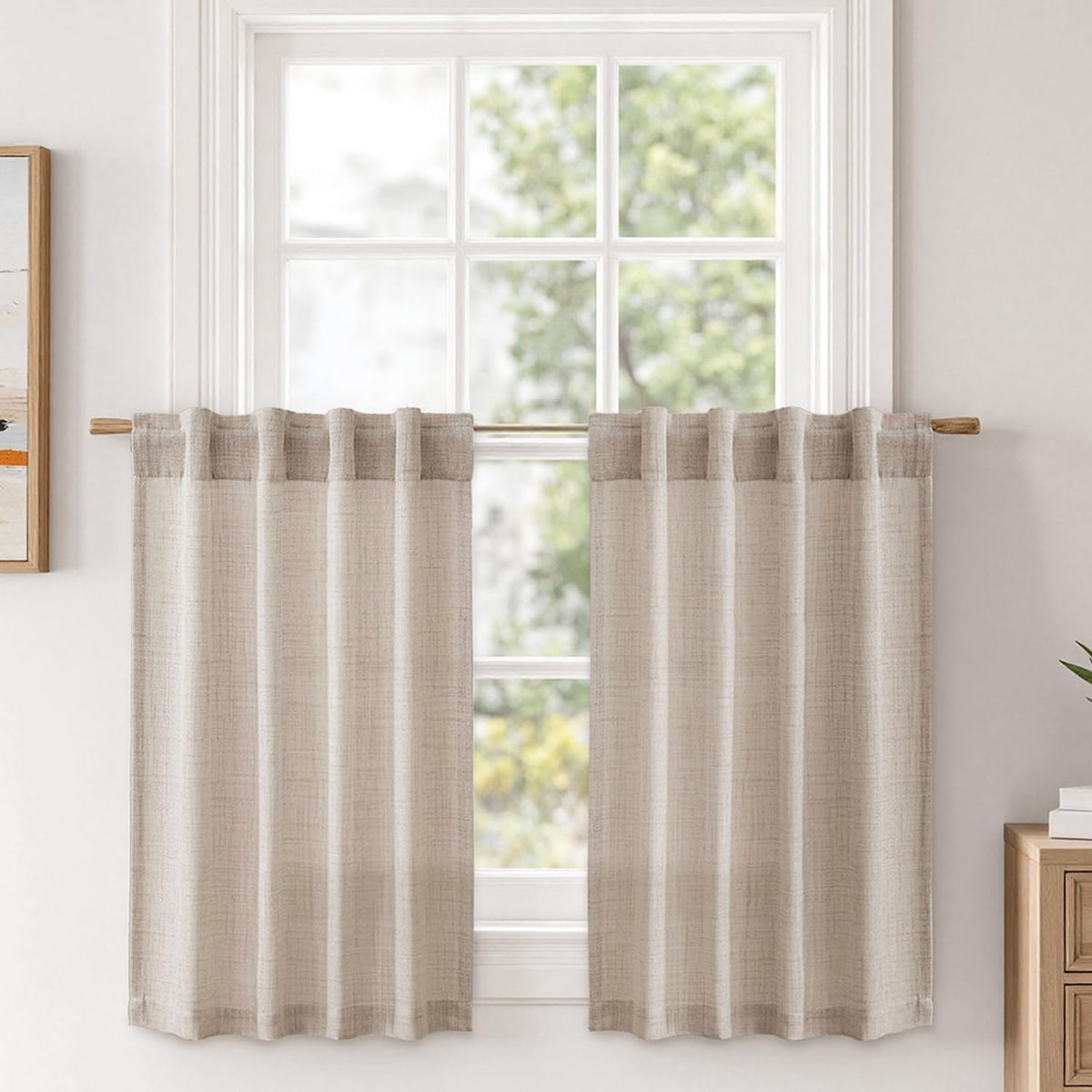 MIULEE Faux Linen Curtains 90 Inch Length 2 Panels Natural Semi Sheer Curtain with Back Tab Rod Pocket, Light Filtering Window Privacy Burlap Drapes for Living Room Bedroom 42W x 90L Linen