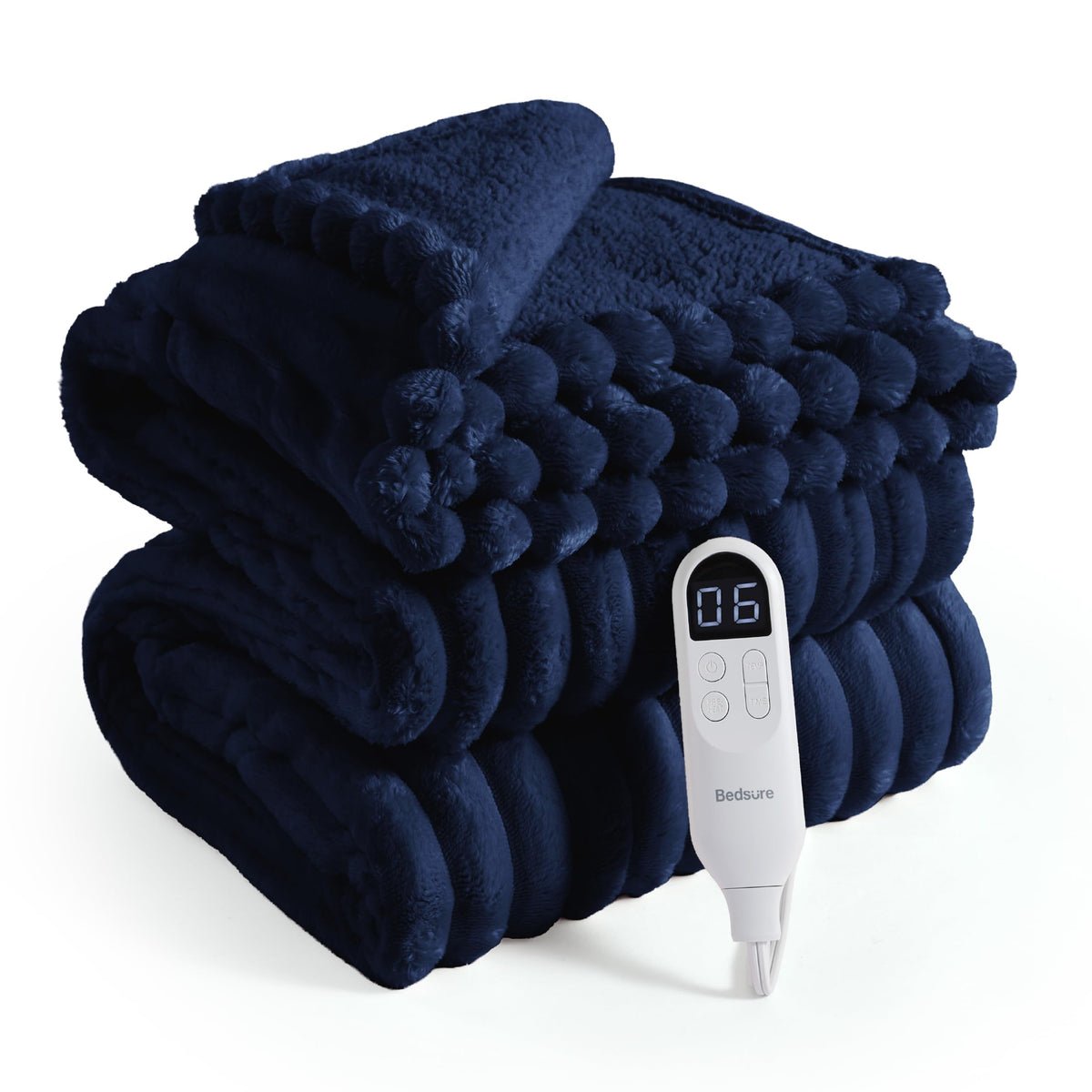 Bedsure Heated Blanket Electric Throw - Thick Striped Fast Heating Electric Blanket with Preheat Function, 6 Heat & 6 Timer (Up to 10H), 8H Auto Off, ETL Certified, Gifts for Women (50"x60", White)
