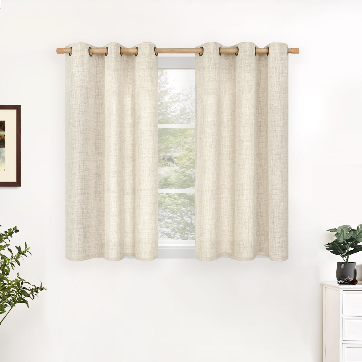 YoungsTex Linen Semi Sheer Curtains 63 Inch Length, Light Filtering Drapes