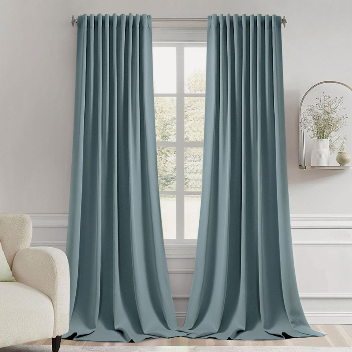 MIULEE 2 Panels Set Black Back Tab Blackout Curtains 52x96 Inch Long