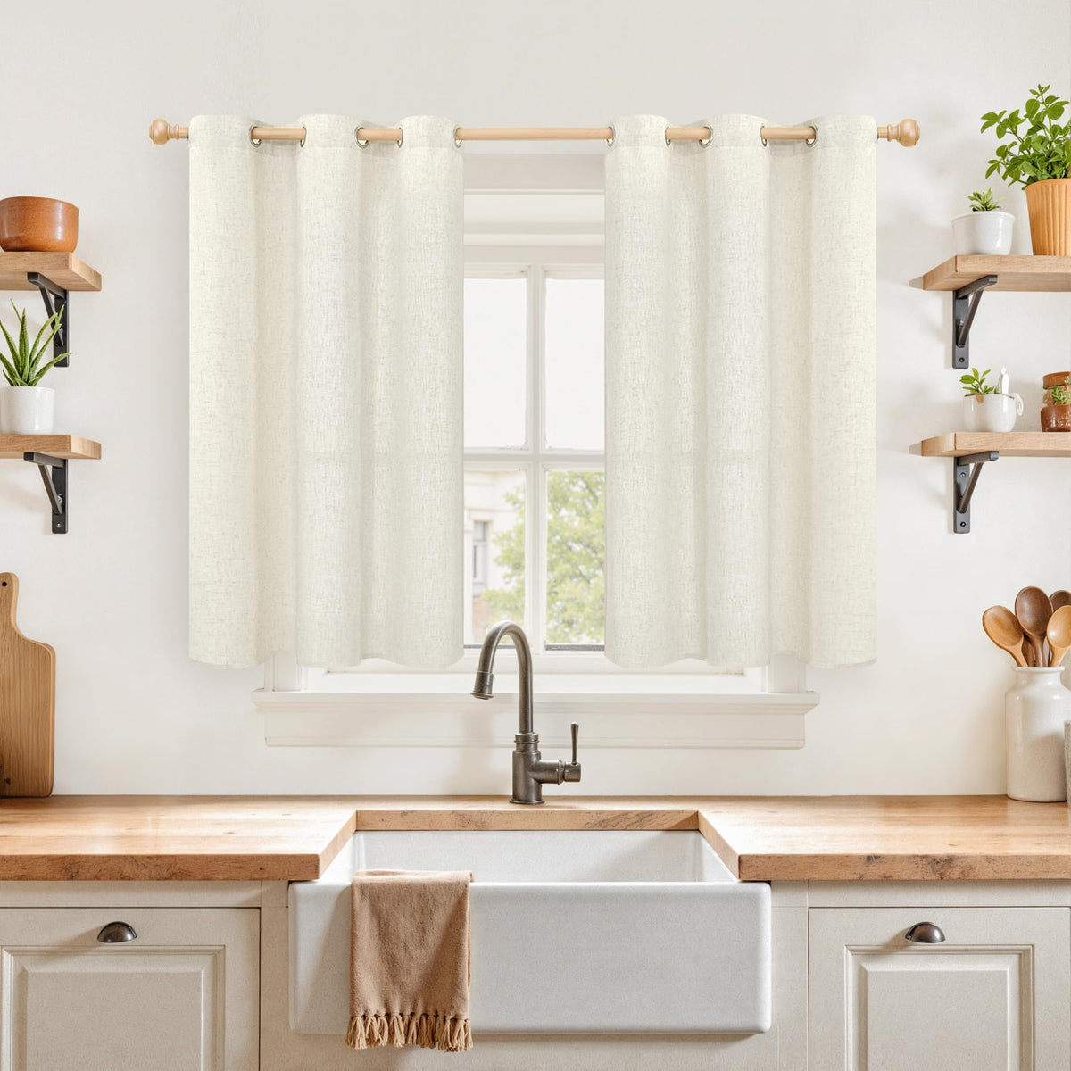 YoungsTex Linen Semi Sheer Curtains 63 Inch Length, Light Filtering Drapes