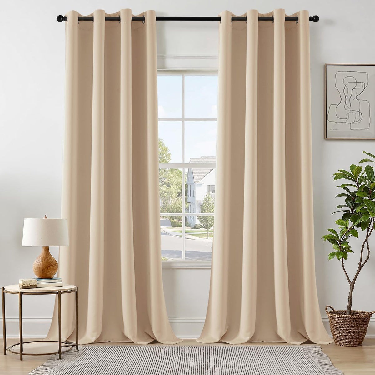 MIULEE Beige Blackout Bedroom Curtains Drapes 84 Inch Long 52"x84"