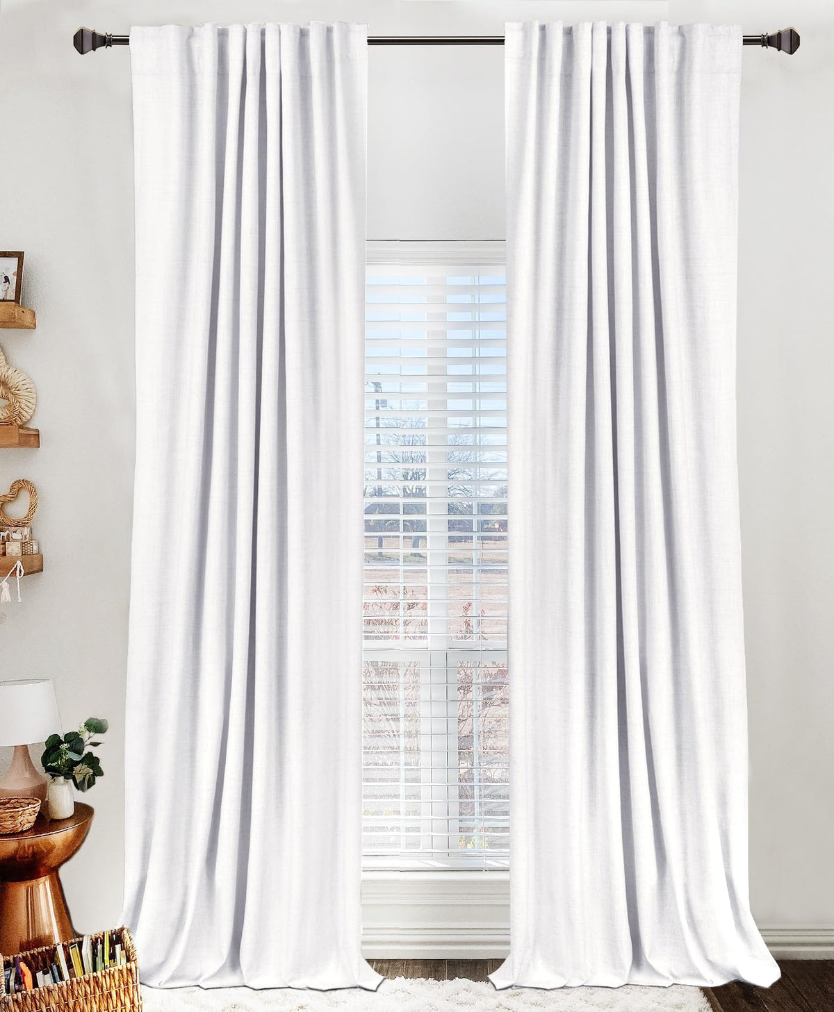 Linen Total Blackout Curtains for Bedroom Living Room 84 Inch, Cream