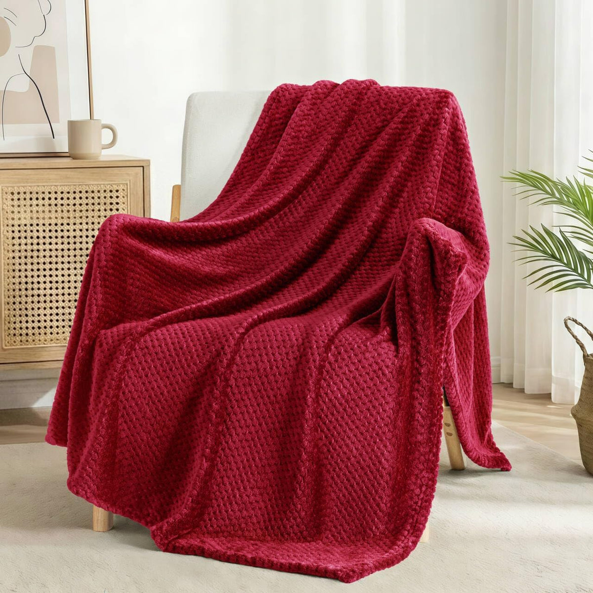 Exclusivo Mezcla Large Waffle Fleece Throw Blanket for Couch, Slate Blue