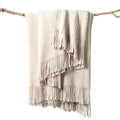 lifein Chenille Throw Blanket 50x60 - Soft Boho Knitted Blanket for Couch Cozy Farmhouse Decor Bed Throw, Lightweight All Season White/Cream Blanket, Decorative for Living Room Bedroom Spring Decor