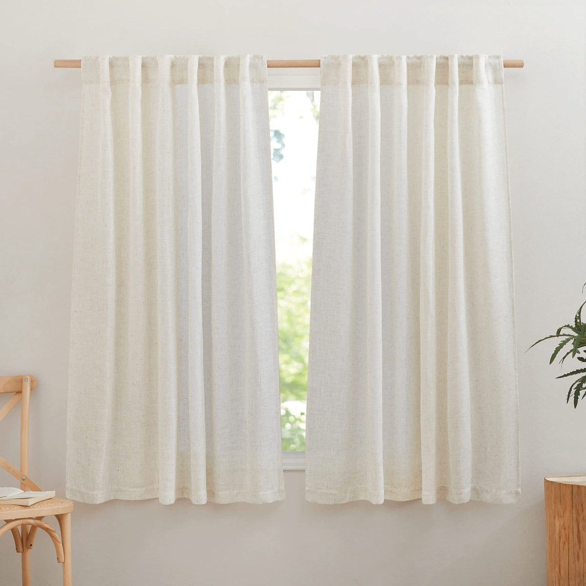 NICETOWN White Linen Sheer Curtains and Drapes 84 inches Long, Rod Pocket & Back Tab semitransparent with Light Through Vertical Window Treatments for Sliding Glass Door & Living Room, 52"W, Set of 2