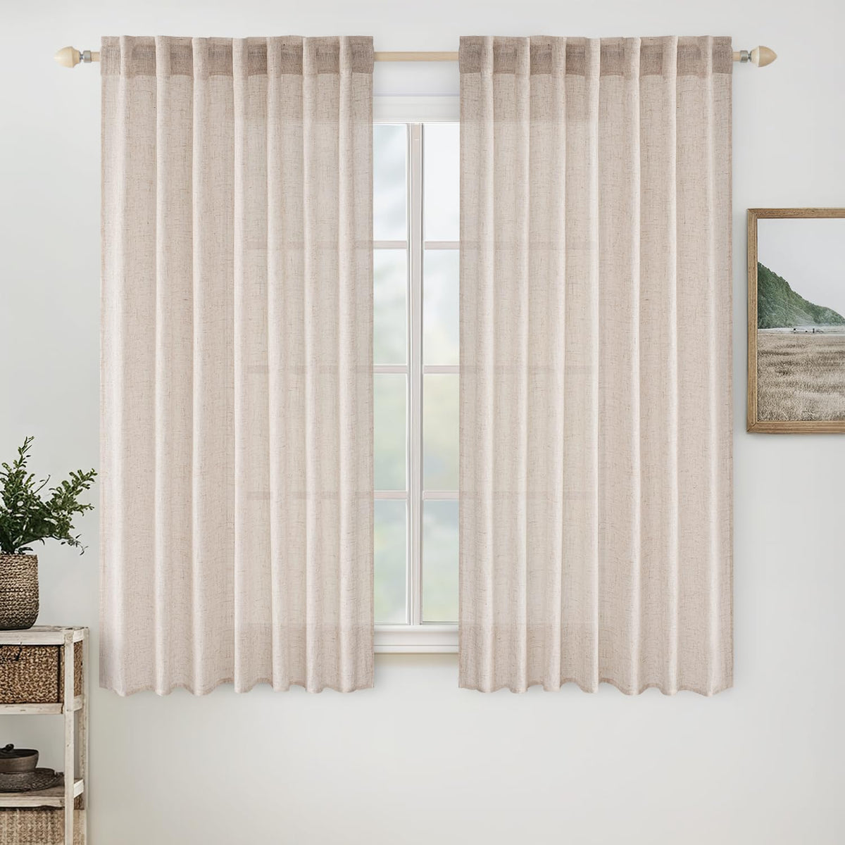 MIULEE Taupe Linen Curtains 52x84 Inch Length for Bedroom and Living Room