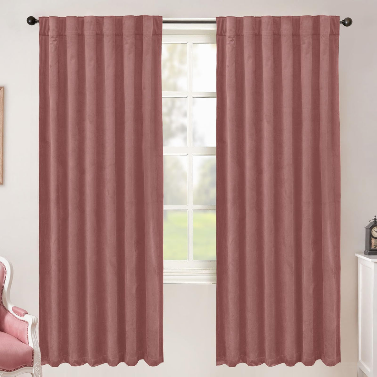BGment Christmas Red Velvet Curtains 96 Inches for Living Room, Thermal Room Darkening Curtains Sound Reduce Drapes with Back Tab and Rod Pocket for French Door, 2 Panels, 52 x 96 Inch