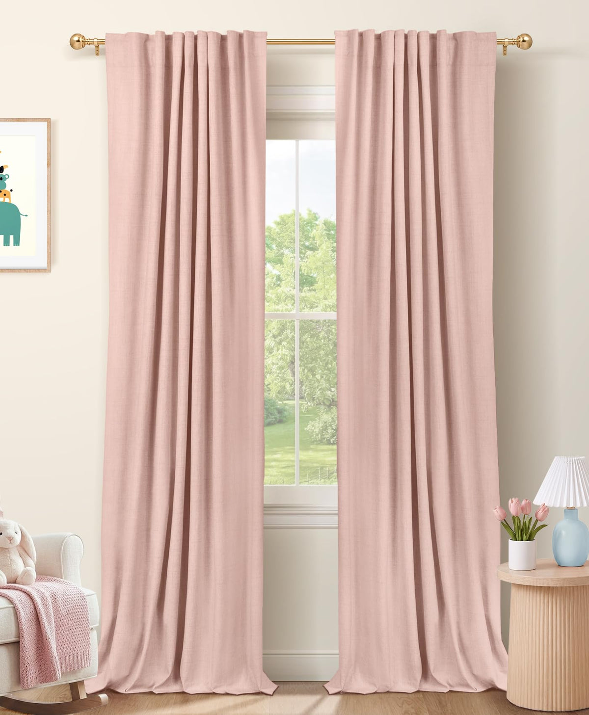 Linen Total Blackout Curtains for Bedroom Living Room 84 Inch, Cream
