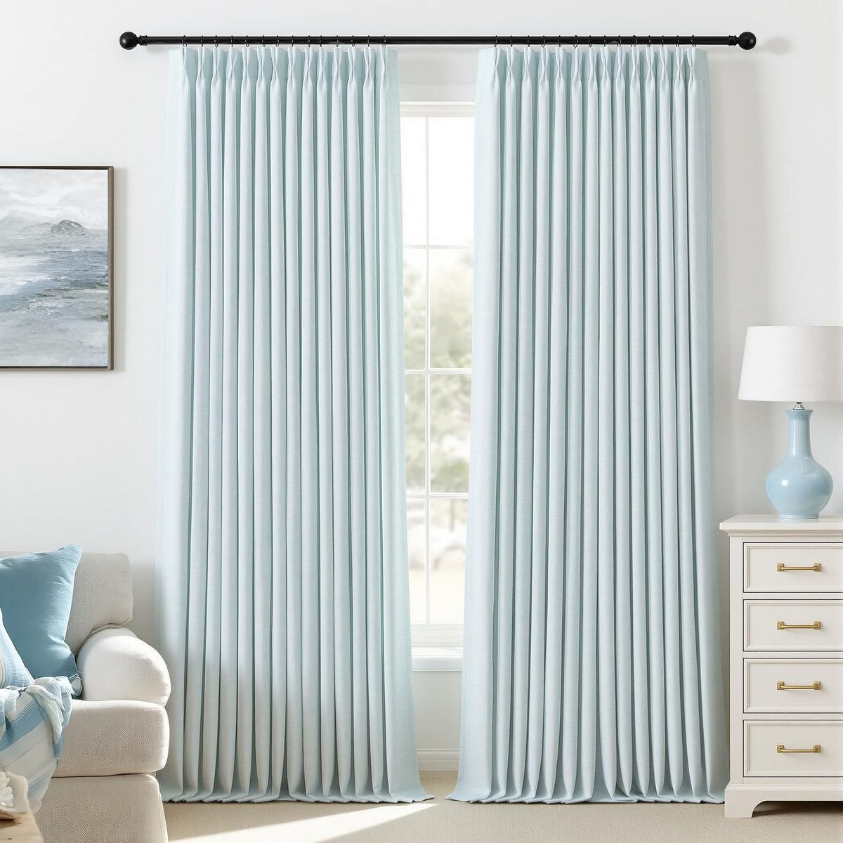 IVAPUPU Natural Linen Blend Blackout Curtains for Bedroom 108 Inch Long
