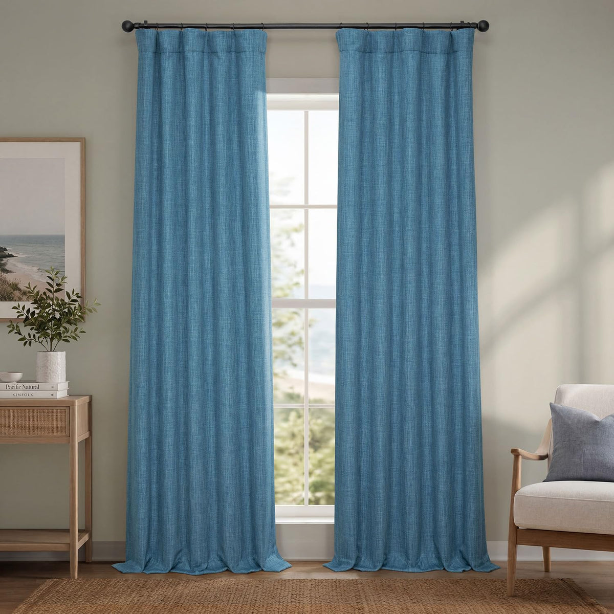 Faux Linen Curtains for Living Room (1 Panel) - 50W X 96L, Birch Taupe