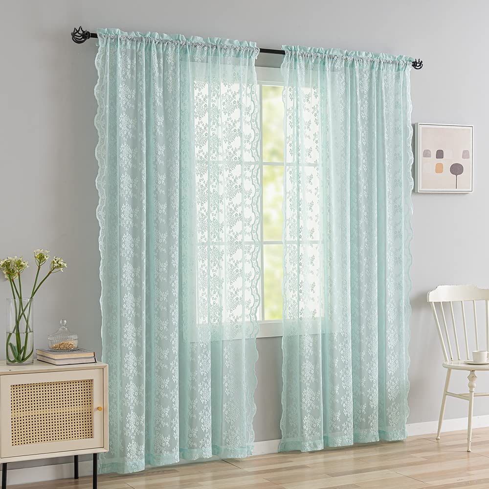 YJ YANJUN Vintage Lace Curtains 84 Inches Long-Victorian Floral Pattern Ivory Sheer Curtain Panels for Living Room Bedroom French Door, Light Filtering Drapes, 2 Panels 52W x 84L Cream