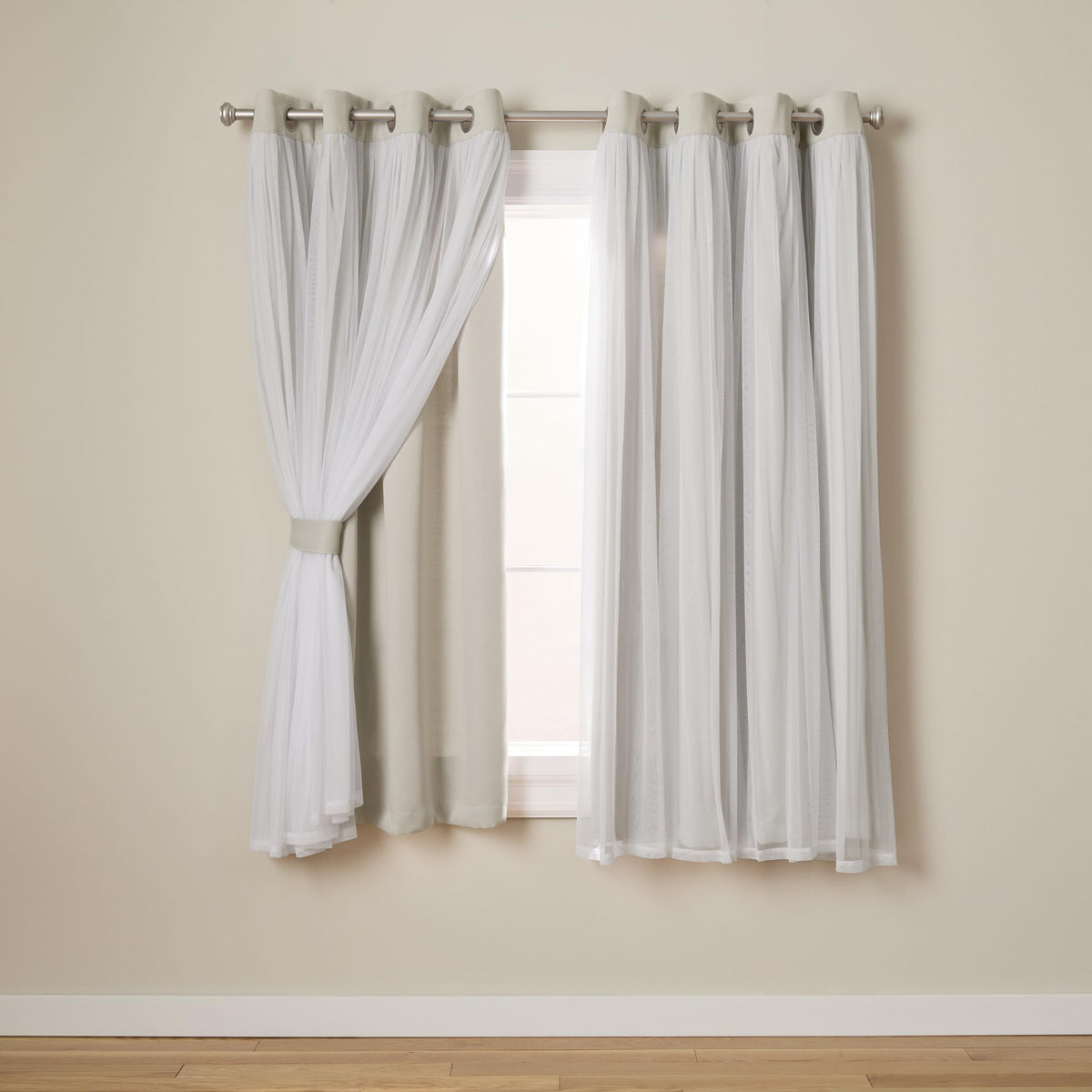 TOWN & COUNTRY LUXE Talia Double Layer Indoor Curtains, Sheer and Room Darkening Blackout, Grommet Top, Energy Efficient, 2-Pack Set, 52"x84", Rose Blush