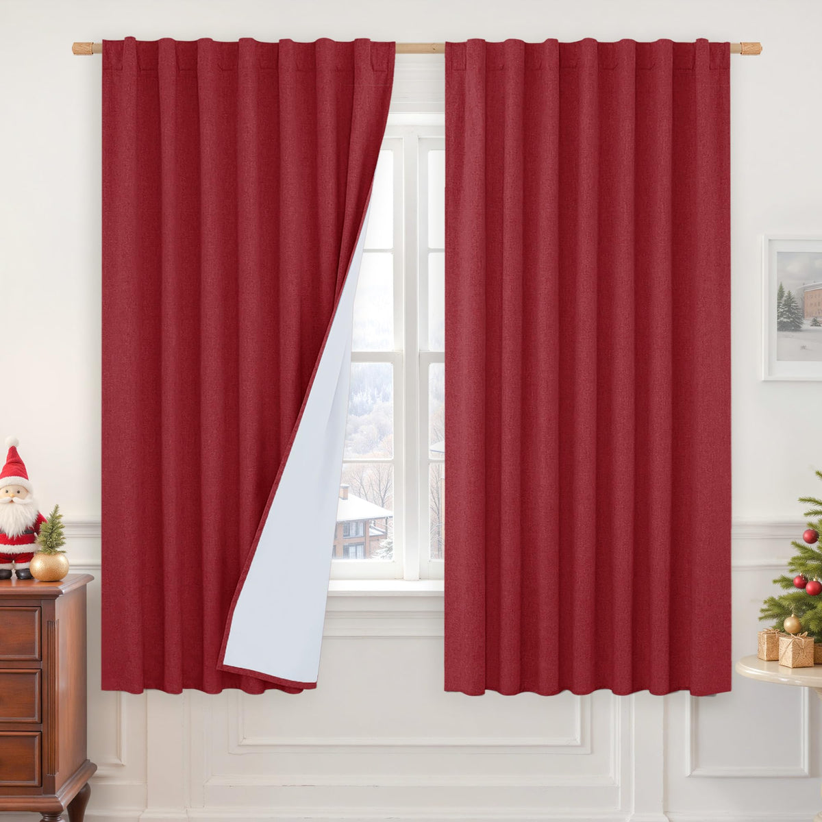 LAMIT 100% Blackout Short Linen Curtains for Cafe 40 Inch Length, Ivory
