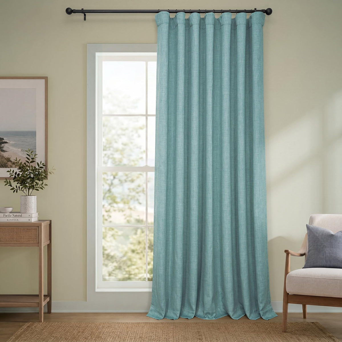 Faux Linen Curtains for Living Room (1 Panel) - 50W X 96L, Birch Taupe