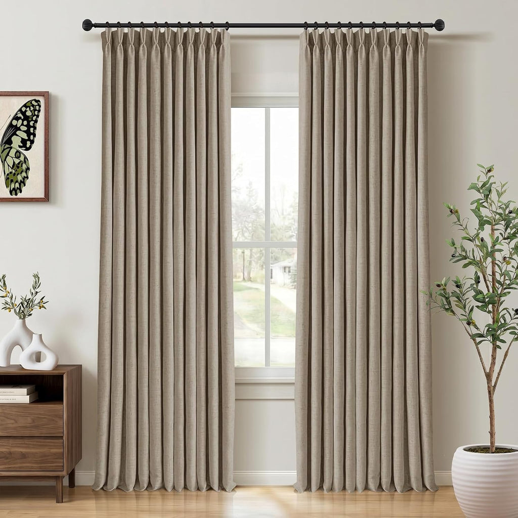 CAPALOCA Extra 70 Inch Wide Linen 100% Blackout Curtains 84 Inch Long