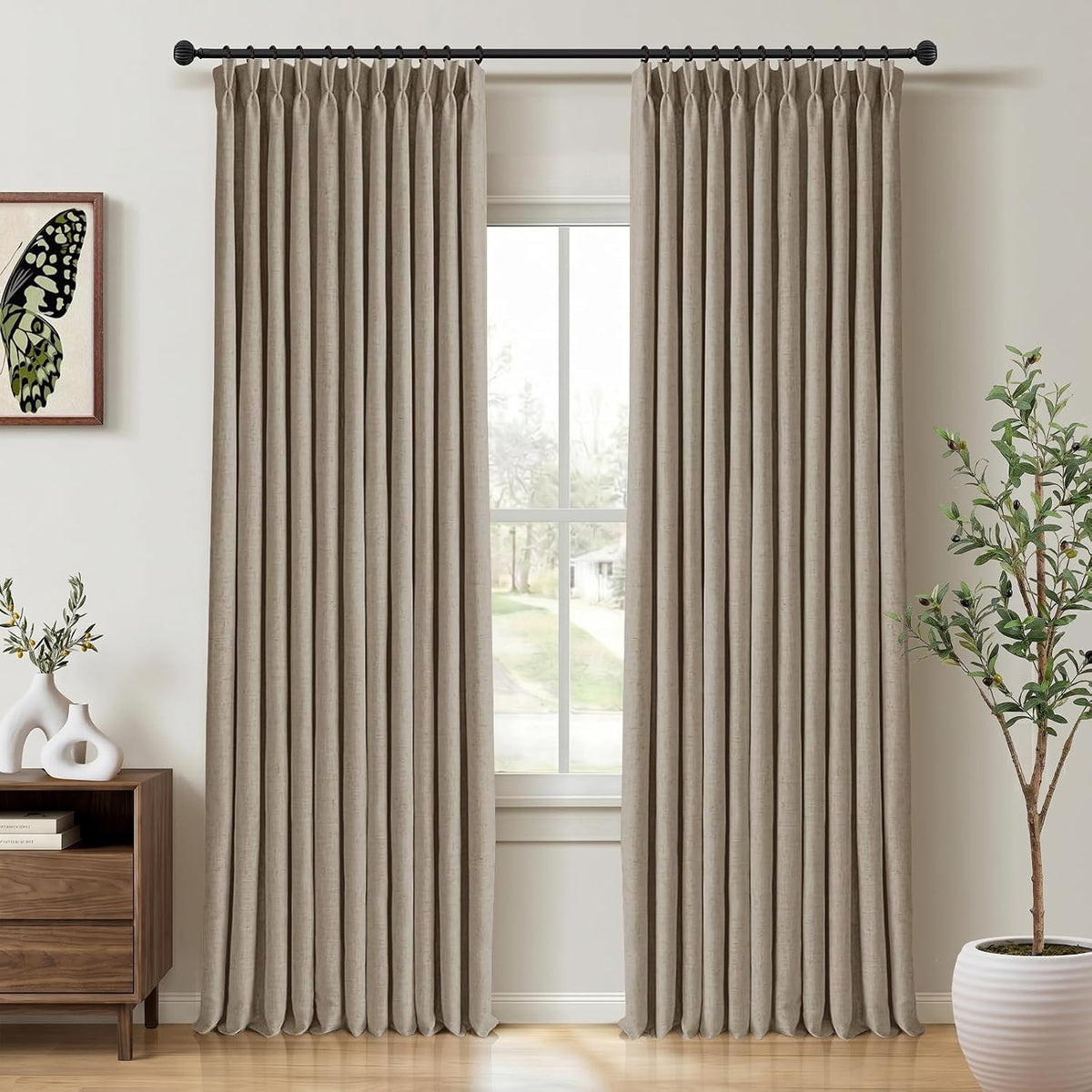 CAPALOCA Extra 70 Inch Wide Linen 100% Blackout Curtains 84 Inch Long