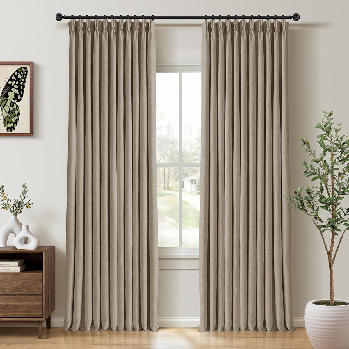 CAPALOCA Extra 70 Inch Wide Linen 100% Blackout Curtains 84 Inch Long