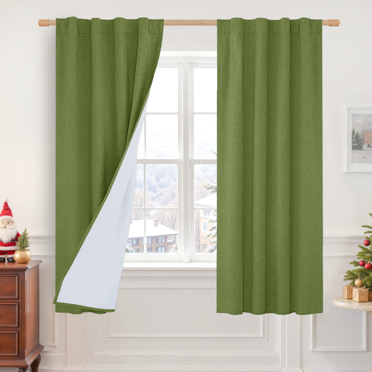 LAMIT 100% Blackout Short Linen Curtains for Cafe 40 Inch Length, Ivory