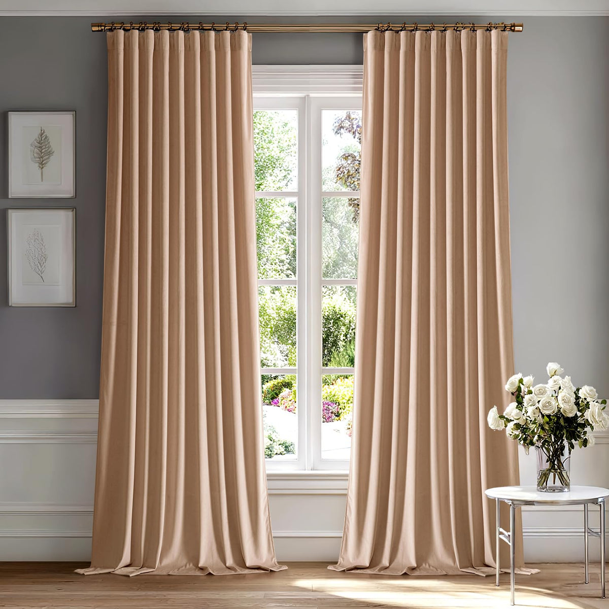MIULEE Sage Green Velvet Pinch Pleat Blackout Curtains W52 X L108 Inches