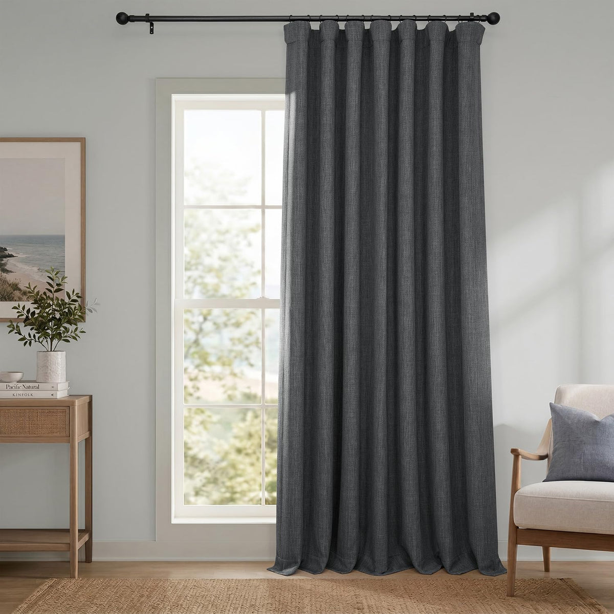 Faux Linen Curtains for Living Room (1 Panel) - 50W X 96L, Birch Taupe