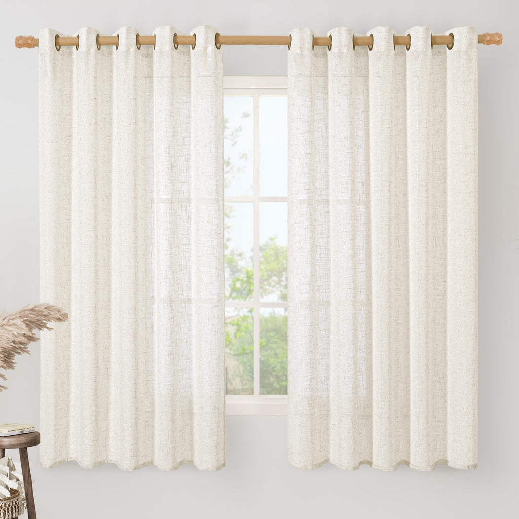 LAMIT Cream Ivory Linen Semi Sheer Curtains 84 inch Length for Bedroom