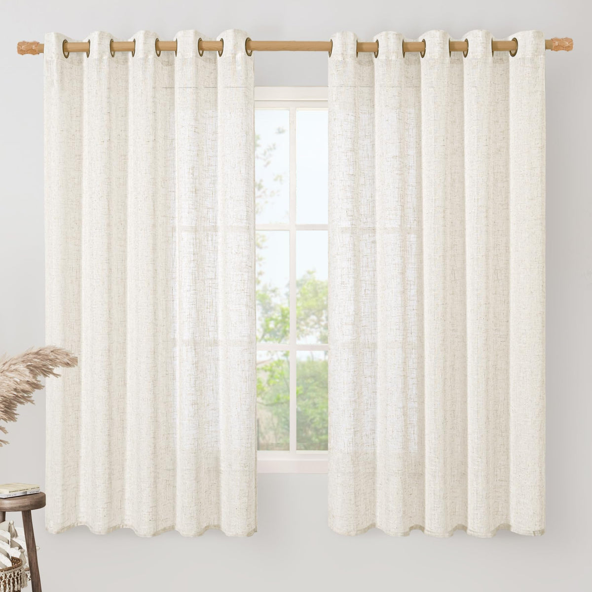 LAMIT Cream Ivory Linen Semi Sheer Curtains 84 inch Length for Bedroom