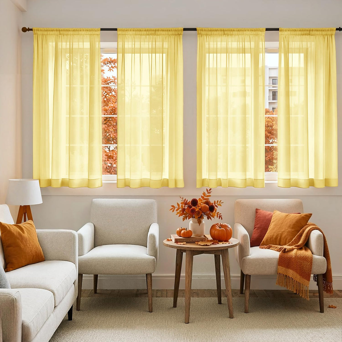 MIULEE Beige Sheer Curtains 84 Inches Long 4 Panels 42 x 84 Inches