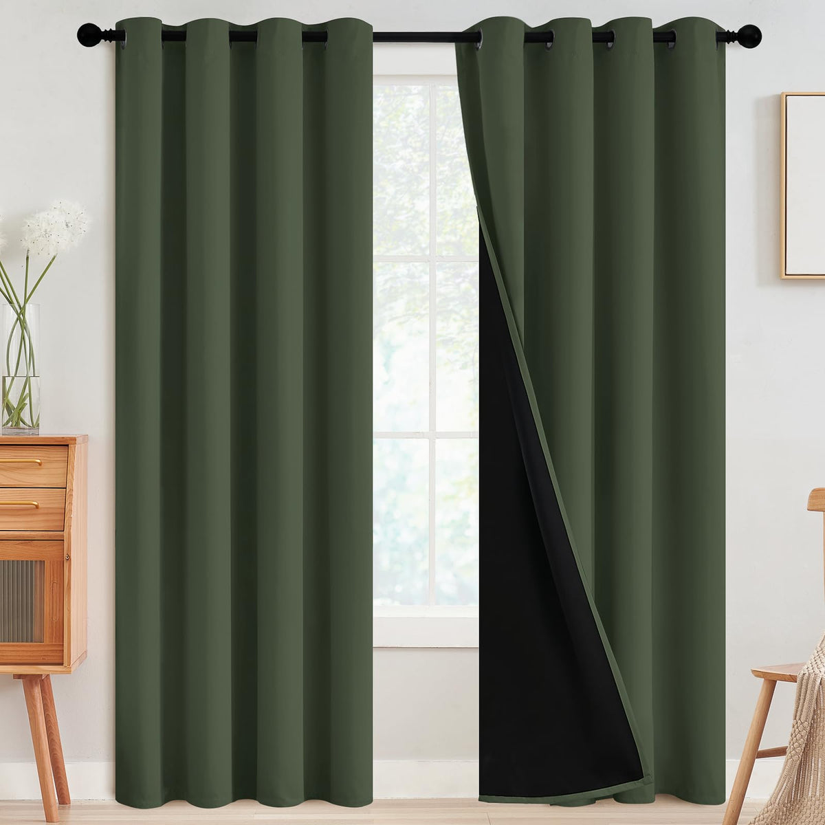 SimpleHome Cream 100% Blackout Curtains Room Darkening Living Room 84 Inch
