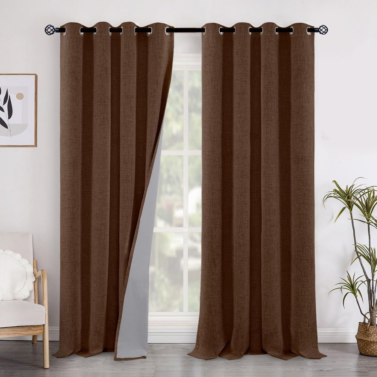 YoungsTex Linen Blackout Curtains 63 Inch Length Bedroom Beige Darkening