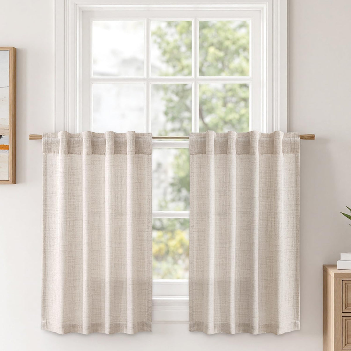 MIULEE Faux Linen Curtains 90 Inch Length 2 Panels Natural Semi Sheer Curtain with Back Tab Rod Pocket, Light Filtering Window Privacy Burlap Drapes for Living Room Bedroom 42W x 90L Linen