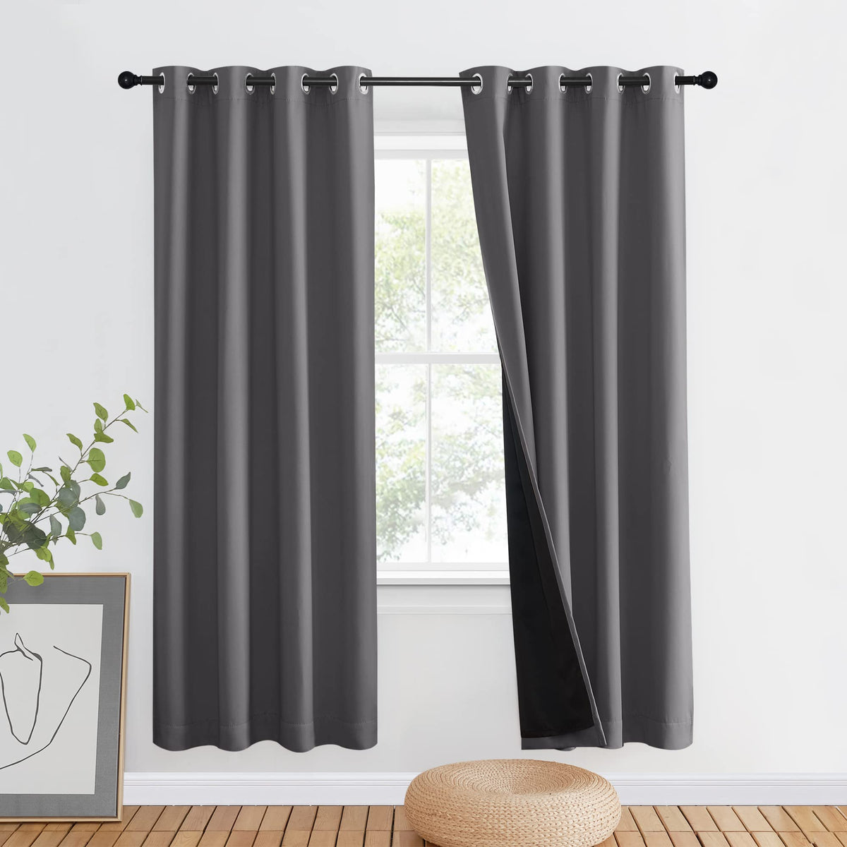 NICETOWN 100% Blackout Curtain 54 inches Long, Double-Deck Completely Blackout Window Treatment Thermal Insulated Lined Drape for Small Window (White, 1 PC, 52 inches Width Each Panel)