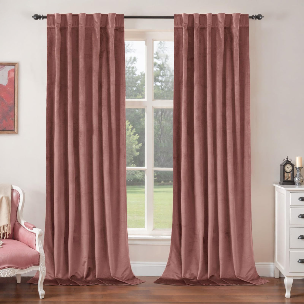 BGment Christmas Red Velvet Curtains 96 Inches for Living Room, Thermal Room Darkening Curtains Sound Reduce Drapes with Back Tab and Rod Pocket for French Door, 2 Panels, 52 x 96 Inch