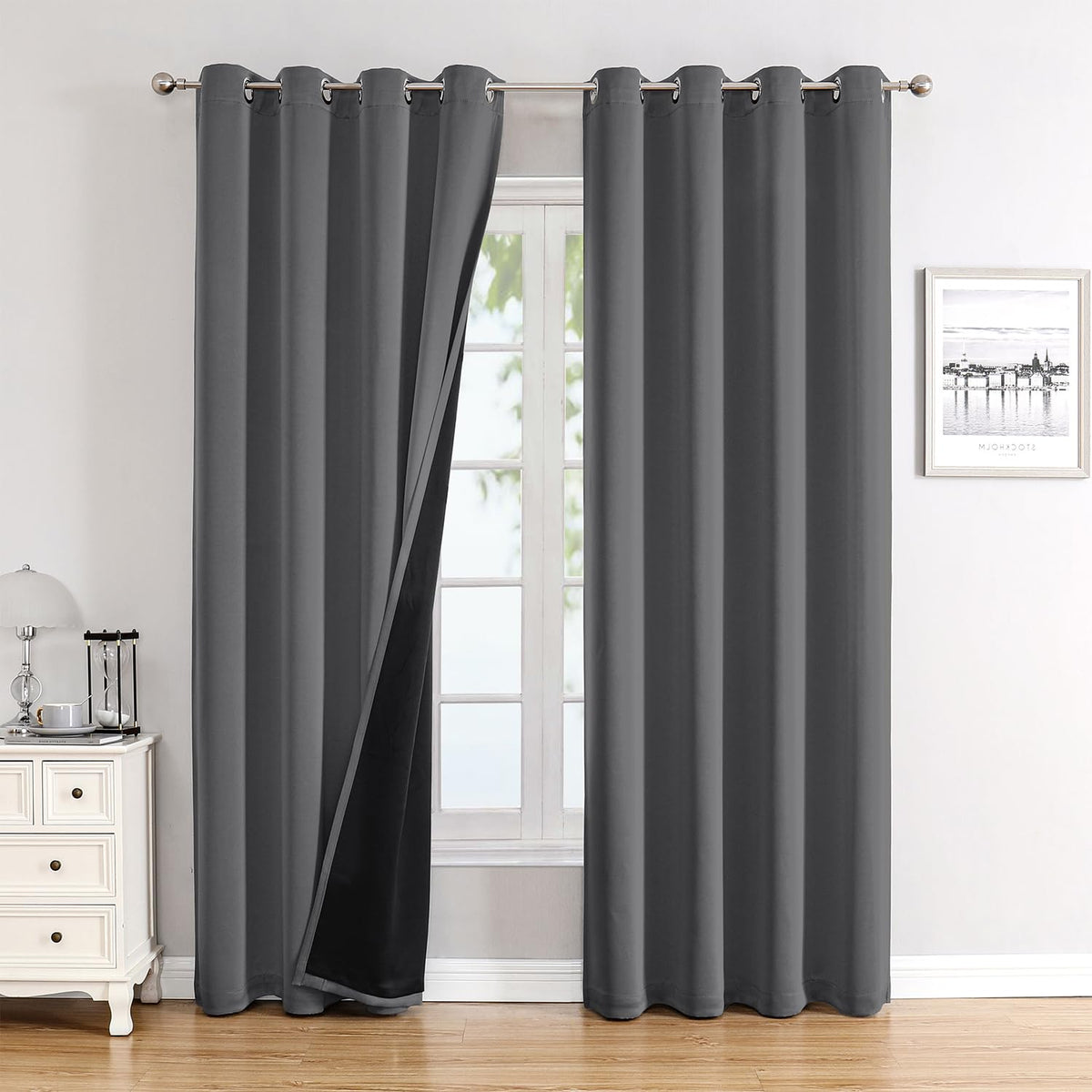 ChrisDowa 100% Blackout Curtains for Bedroom 63 Inch Long with Black Liner