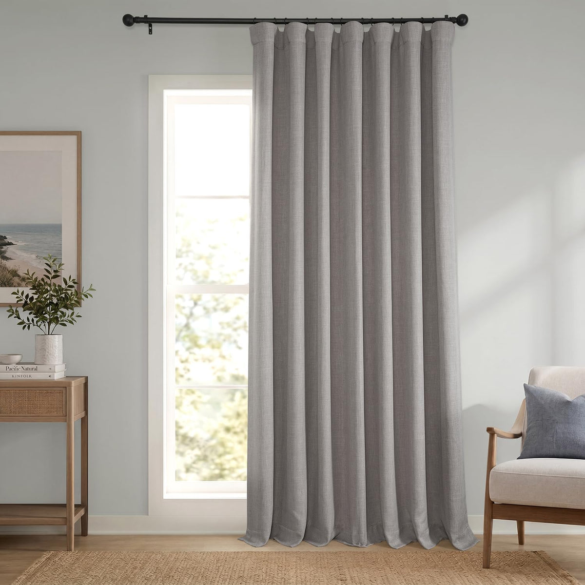 Faux Linen Curtains for Living Room (1 Panel) - 50W X 96L, Birch Taupe