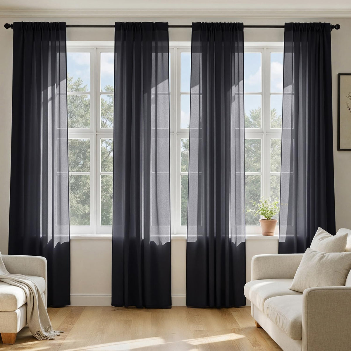 MIULEE Beige Sheer Curtains 84 Inches Long 4 Panels 42 x 84 Inches