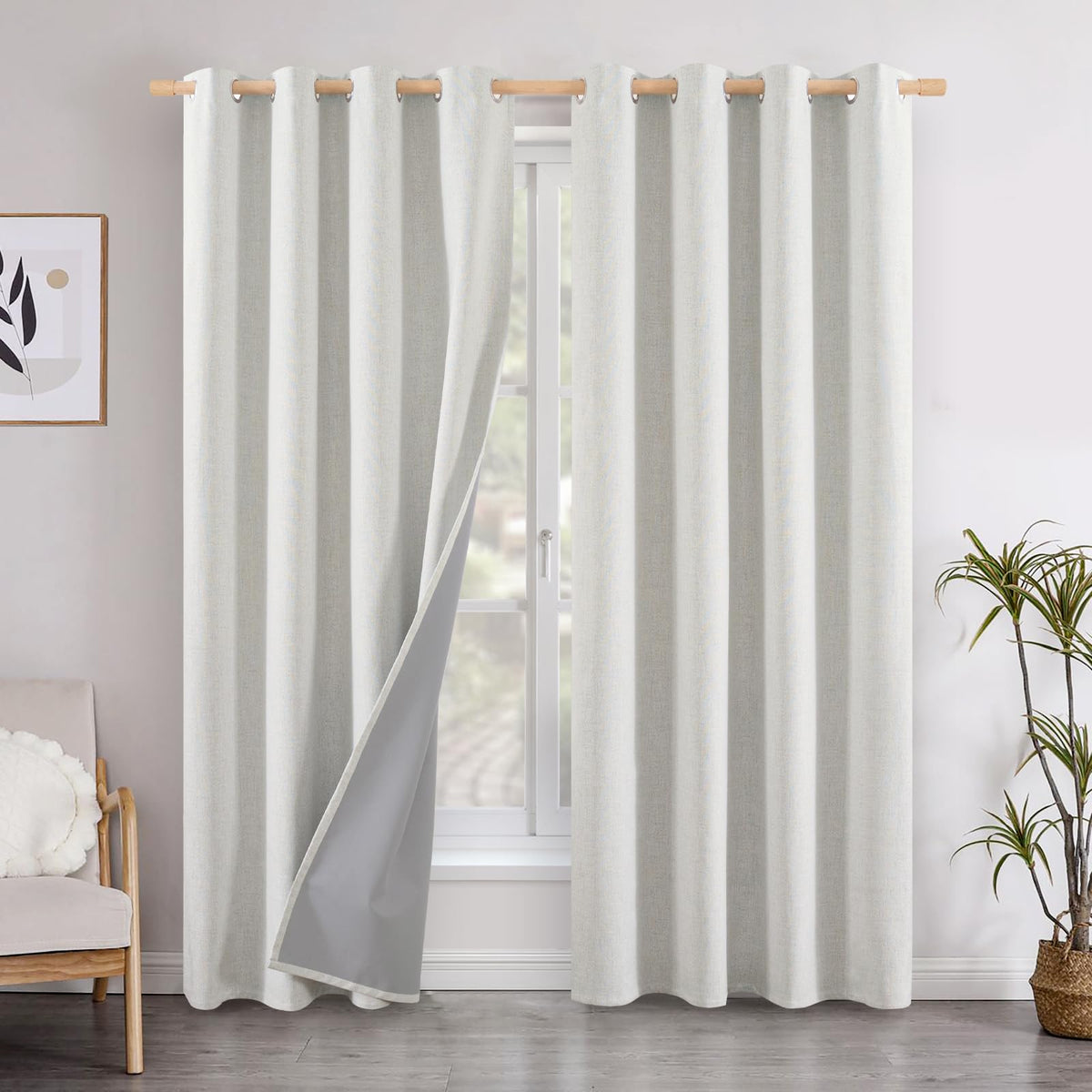 YoungsTex Linen Blackout Curtains 63 Inch Length Bedroom Beige Darkening