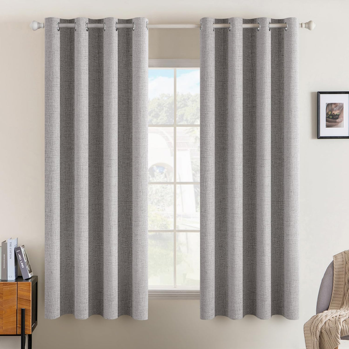 MIULEE 100% Blackout Linen Curtains for Bedroom 52x84 Inches Natural Beige