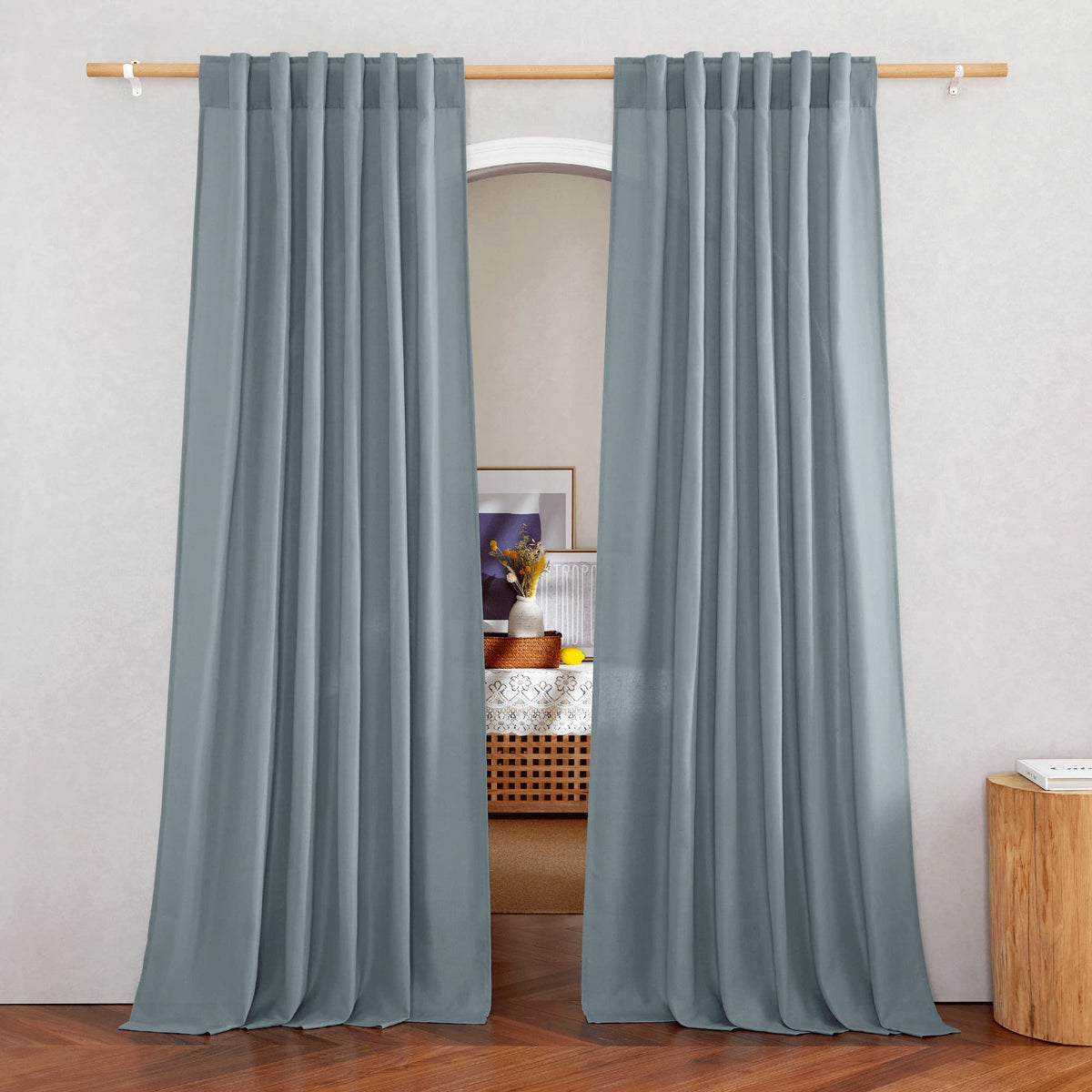 NICETOWN Flax Sheer Linen Curtains for Living Room 95 inch Long 2 Panels, Rod Pocket & Back Tab Semi Sheer Drapes Privacy Added with Light Filtering for Bedroom/Living Room, Natural, W55 x L95