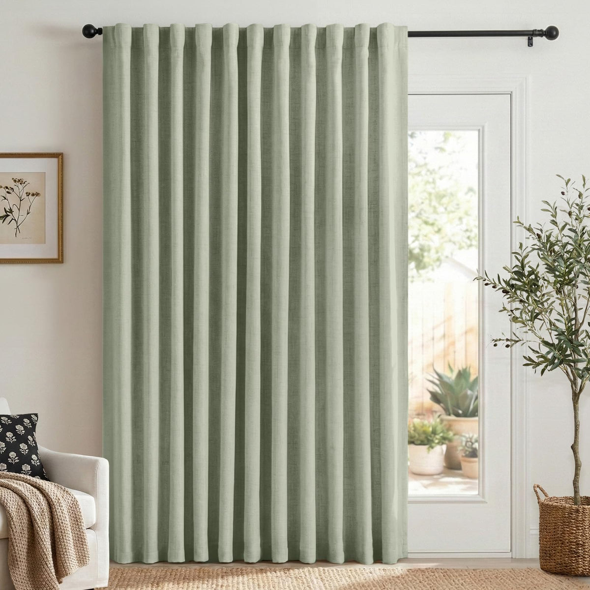 Linen Total Blackout Curtains for Bedroom Living Room 84 Inch, Cream