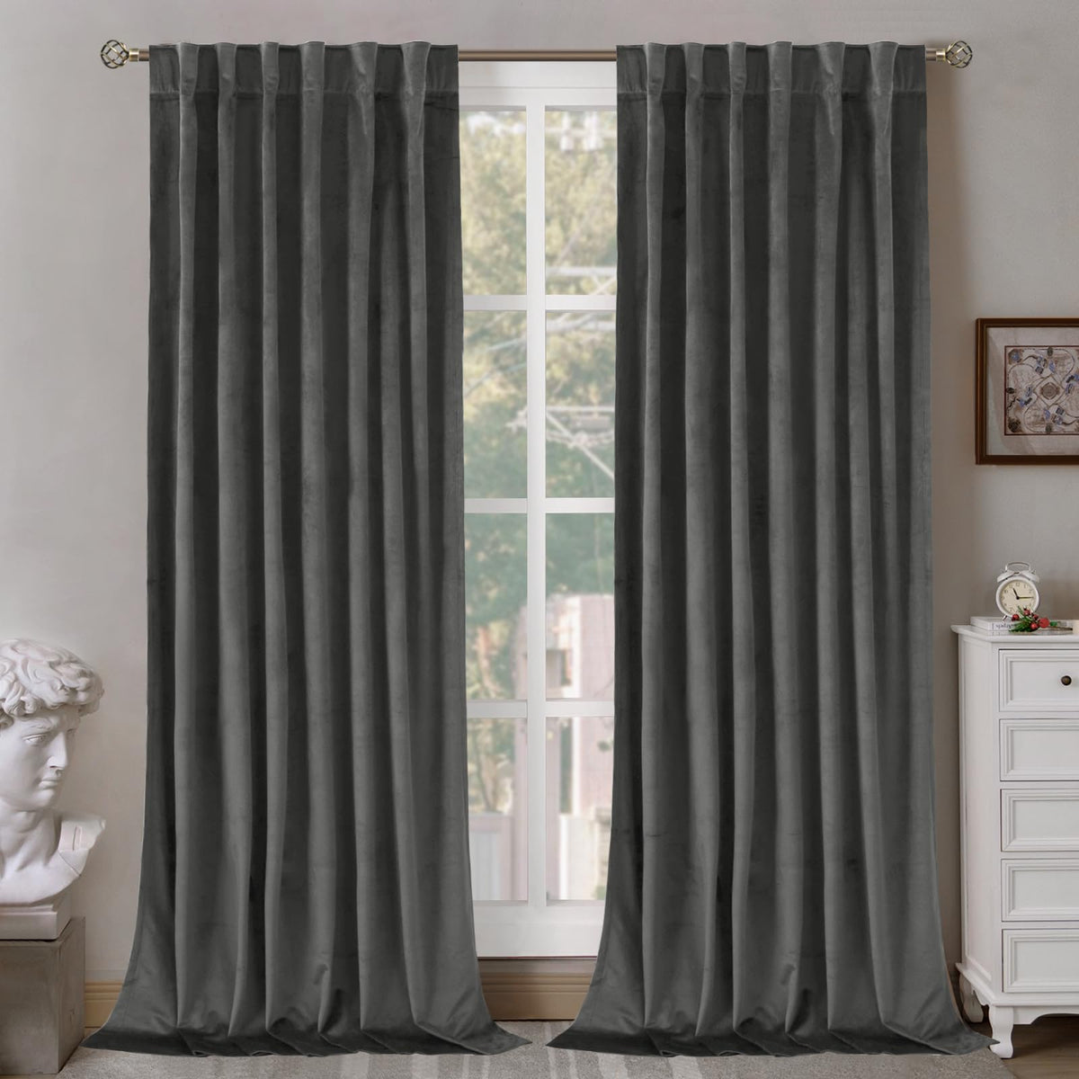 BGment Christmas Red Velvet Curtains 96 Inches for Living Room, Thermal Room Darkening Curtains Sound Reduce Drapes with Back Tab and Rod Pocket for French Door, 2 Panels, 52 x 96 Inch