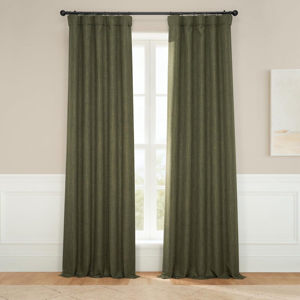 Faux Linen Curtains for Living Room (1 Panel) - 50W X 96L, Birch Taupe