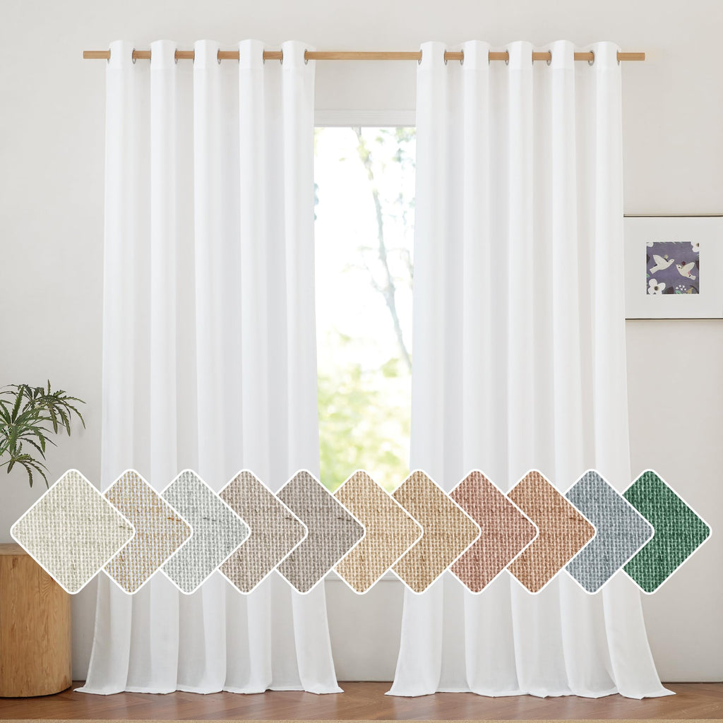 NICETOWN Natural Linen Curtains 84 inch Long 2 Panels Set, Grommet Top Thick Linen Burlap Semi Sheer Vertical Drapes Privacy Assured with Light Filtering for Bedroom/Living Room, W55 x L84